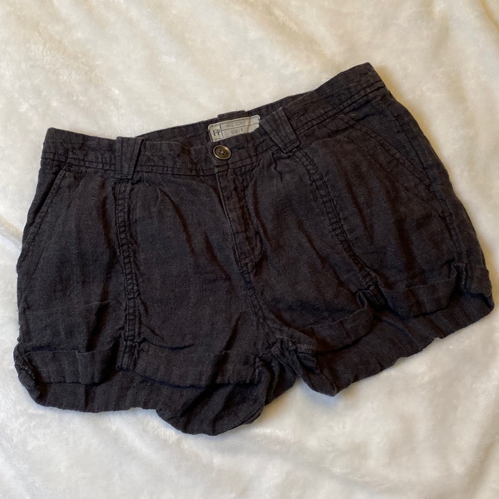 Free People Beacon 100% Linen Utility Shorts Sz 4